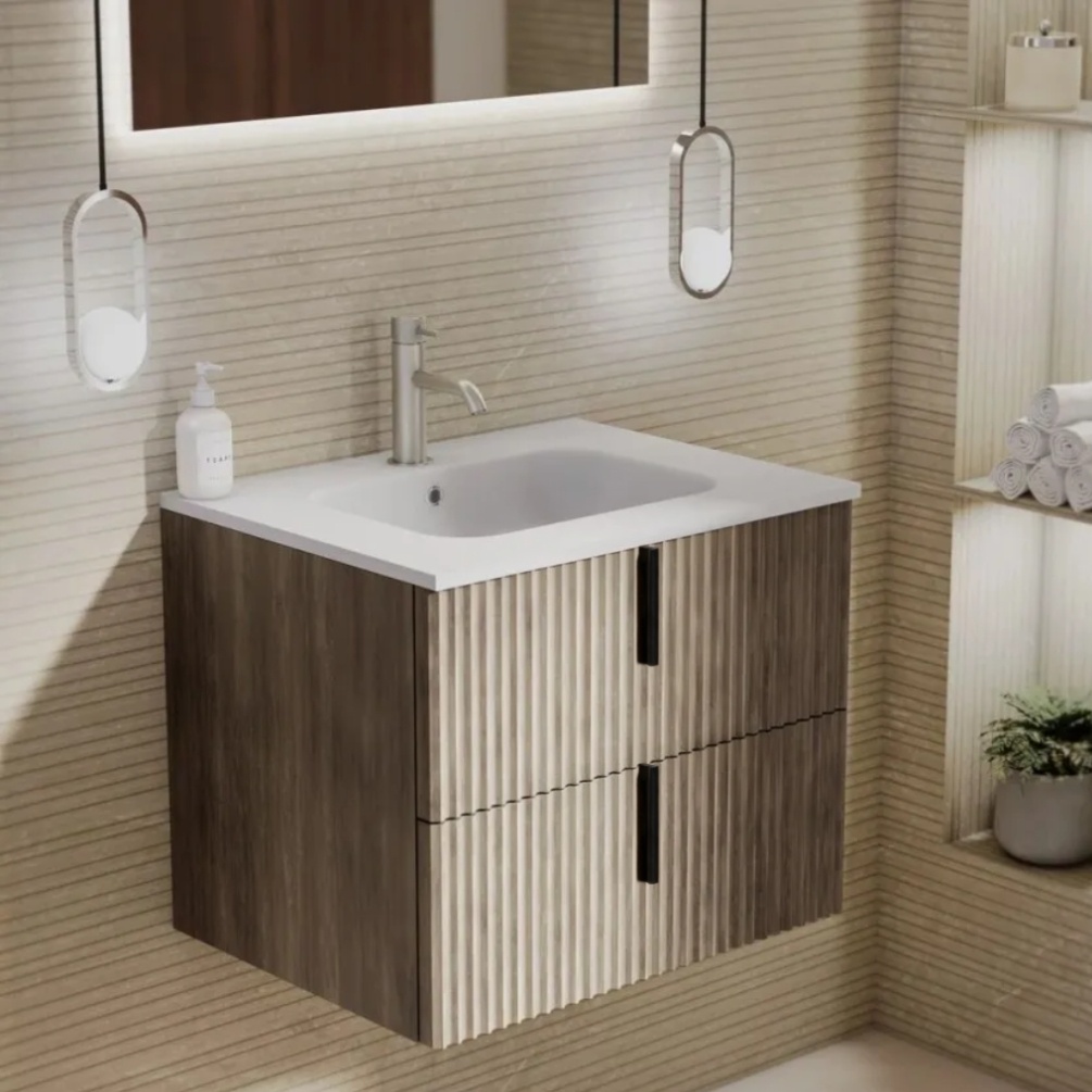 Lifestyle image of Marlow Rockford 600mm Wall-Hung Vanity Unit & Matt White Ceramic Basin